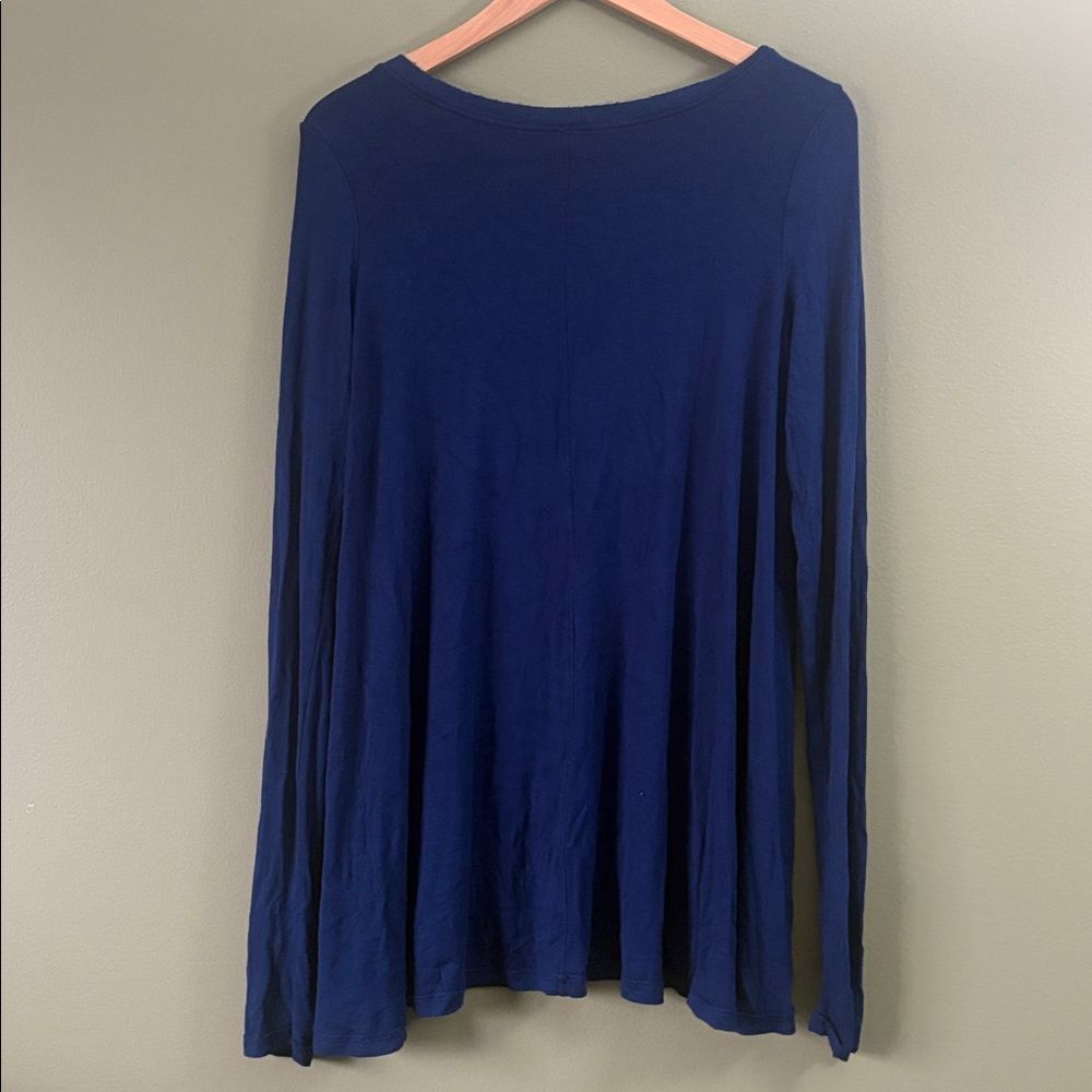 Free People Navy Blue January Scoop Neck Ribbed Long Sleeve Boho Tee Sz L - Picture 6 of 6